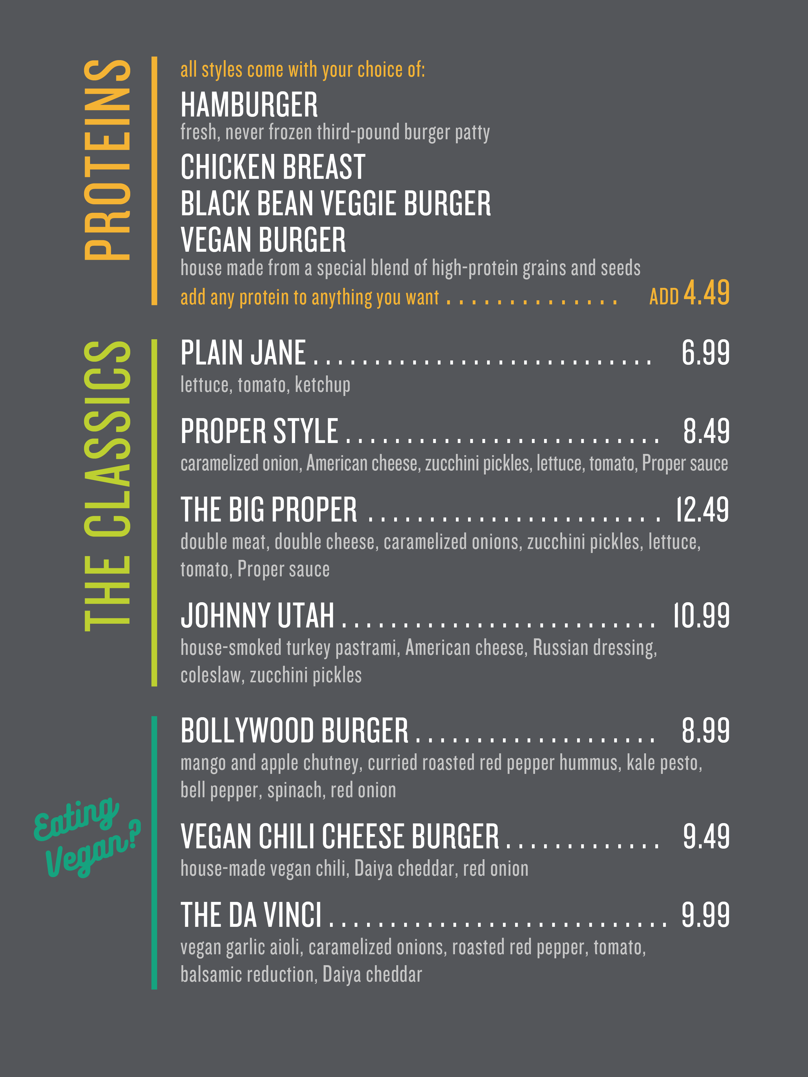 Menus Proper Burger Salt Lake City